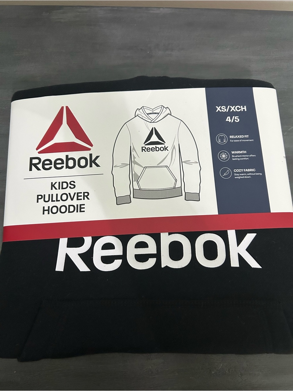 Reebok Black Pullover Hoodie with White Logo